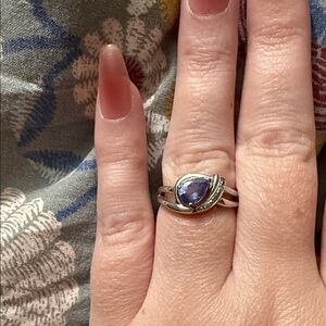 Genuine Tanzanite and diamond sterling silver Ring